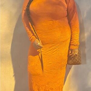Elegant Orange Long Sleeve Dress